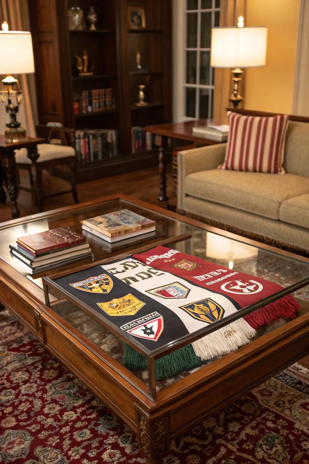 Turn your coffee table into a display case for your scarves, making every coffee break a game day celebration.