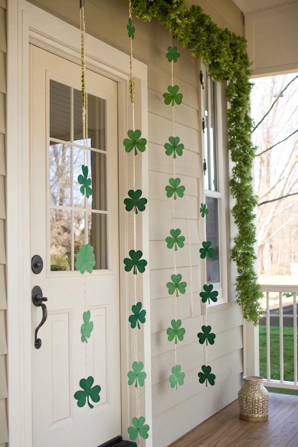 Floating clovers create a lively and festive doorway.