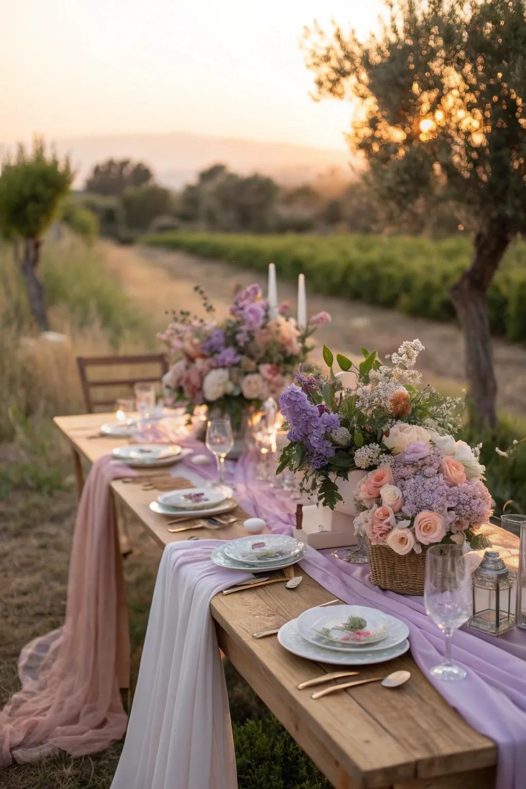 Transform your wedding into a fairytale with the enchanting hues of lilac and peach.