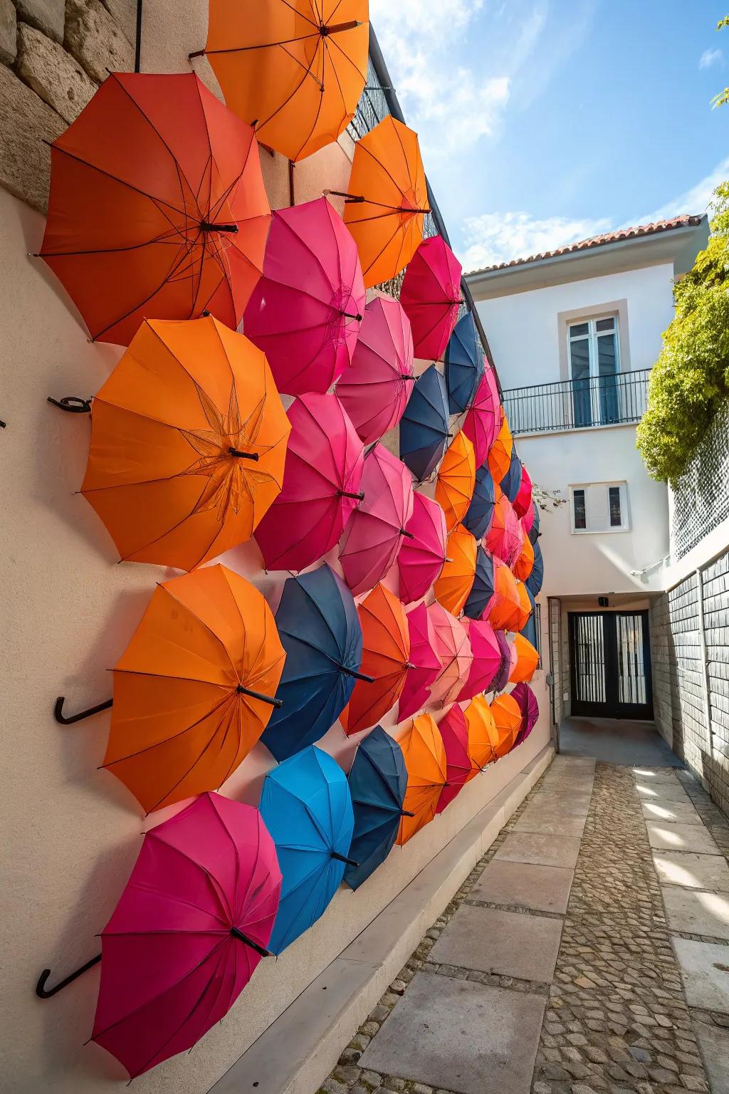 Transform your walls with a stunning umbrella art installation.