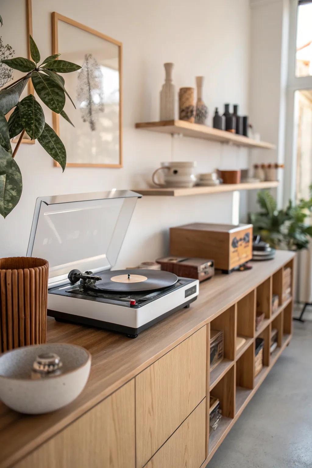 Create a unique space by blending modern and vintage styles. 🕰️ #ModernVintage #VinylRoom