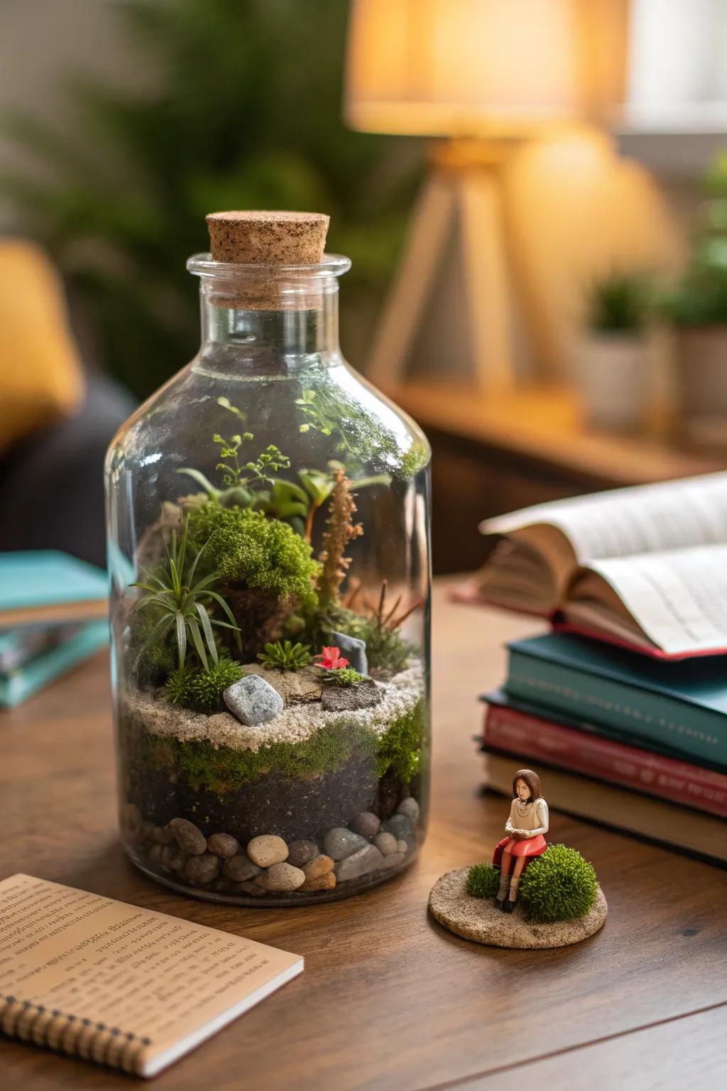 Craft tiny terrariums in mini bottles for a touch of nature in your workspace. 🌱 #TerrariumLove #DeskDecor