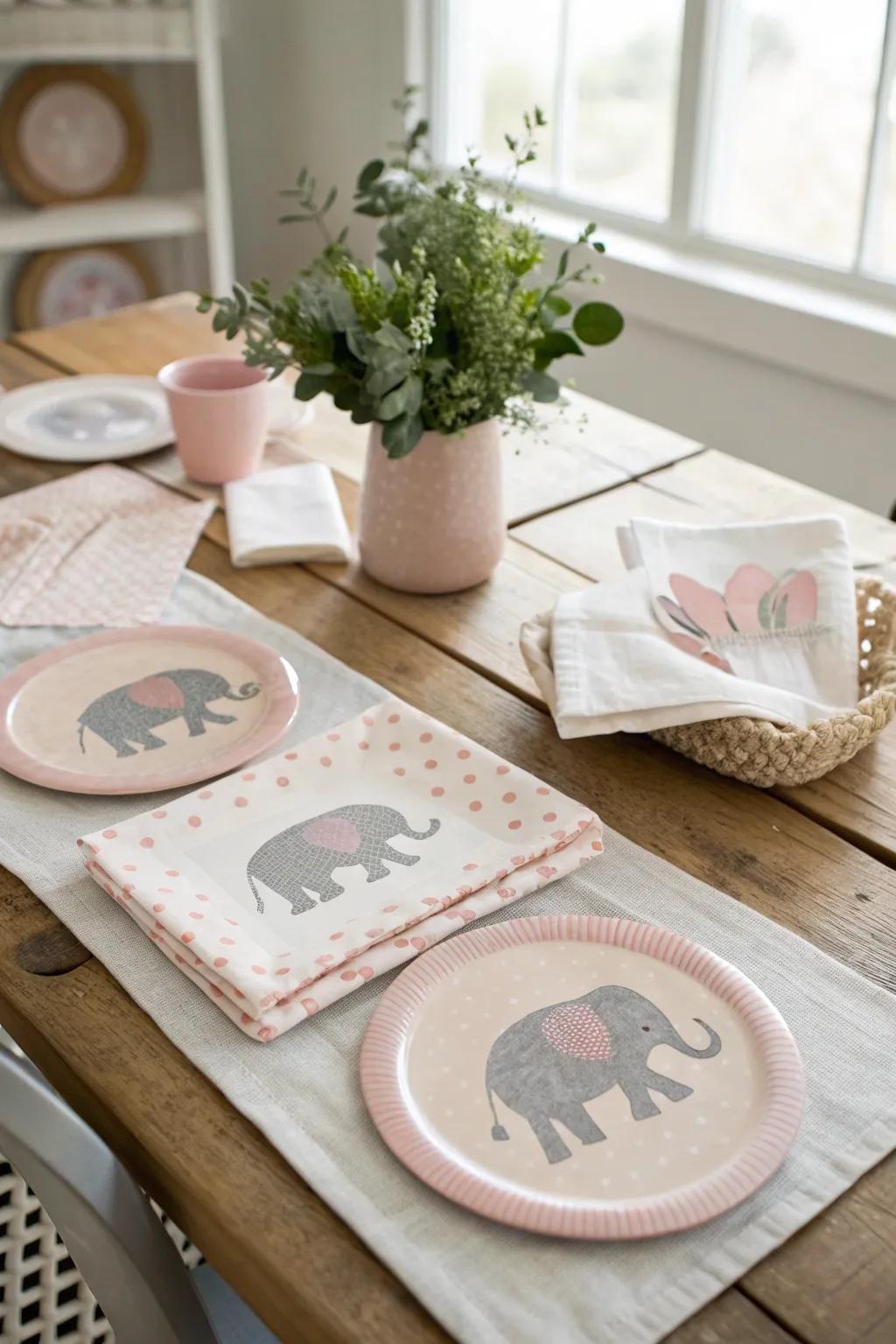 Make dining a delightful affair with charming elephant-themed tableware. #TableSetting #PartyDetails 🍽️