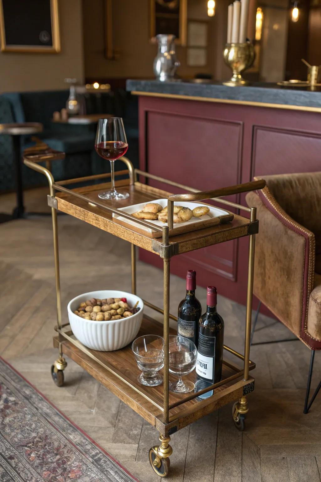 Bring vintage charm to your snack bar with a stylish bar cart. 🍹 #HomeDecor #InteriorDesign