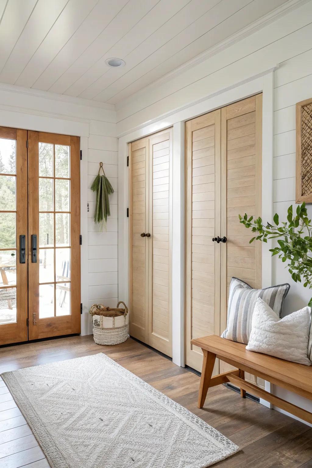 Shiplap adds texture and warmth to bifold doors, enhancing any room. 🏡
