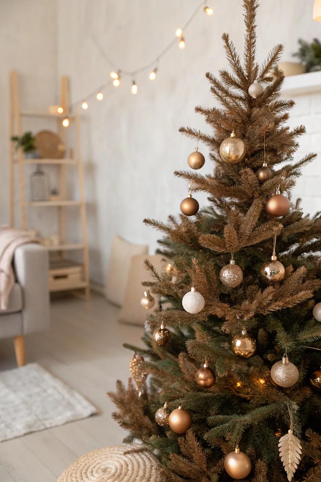 Champagne accents add a touch of elegance and shine, elevating this chic Christmas tree. 🍾 #ElegantDecor #ChristmasGlam