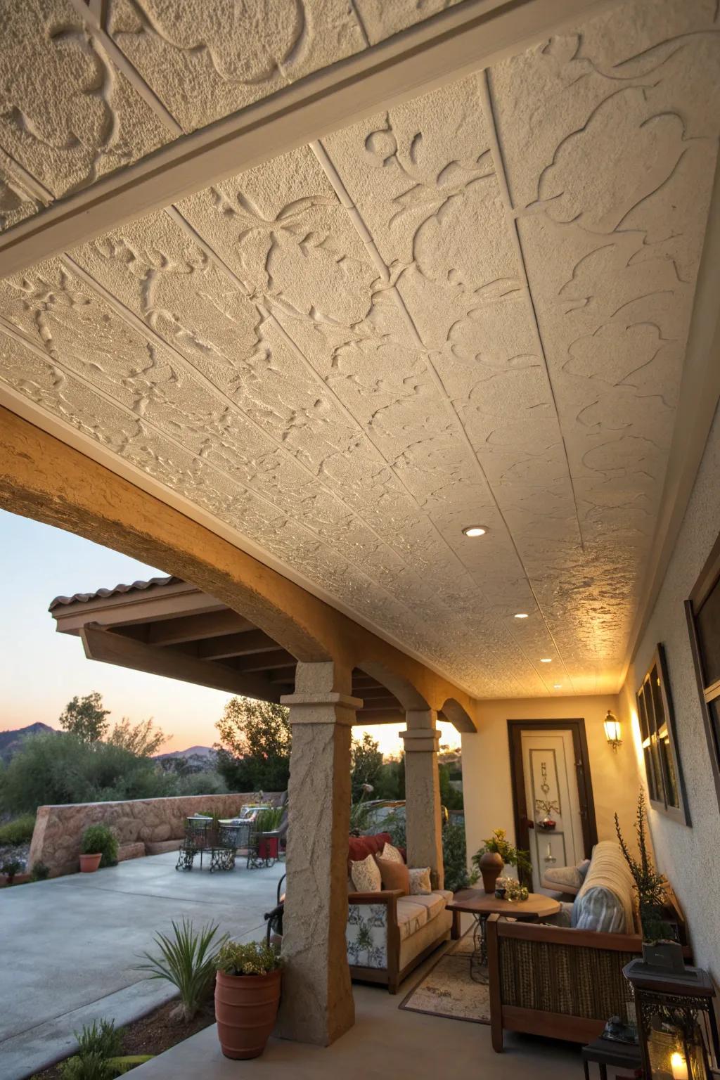 Add depth and character with textured finishes that bring artisan charm to your carport. 🎨 #TexturedCeiling #DesignInspiration