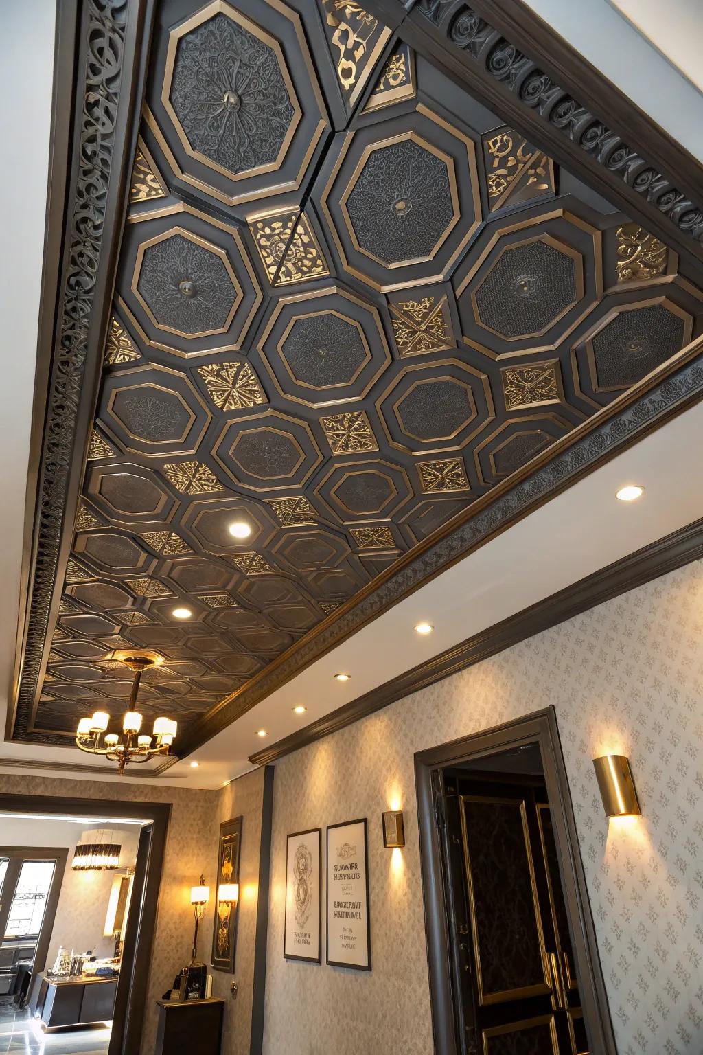 Geometric soffits turn ceilings into artful masterpieces with their bold shapes.