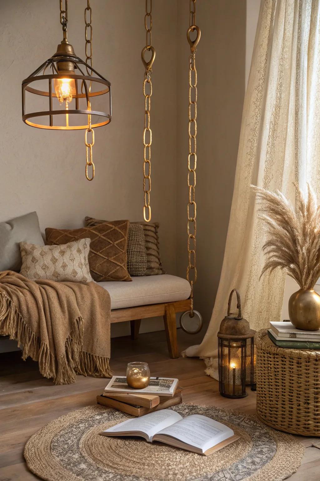 Ceiling hooks offer a unique way to store chains while keeping your space open. 🎨 #CreativeStorage #HomeInspiration