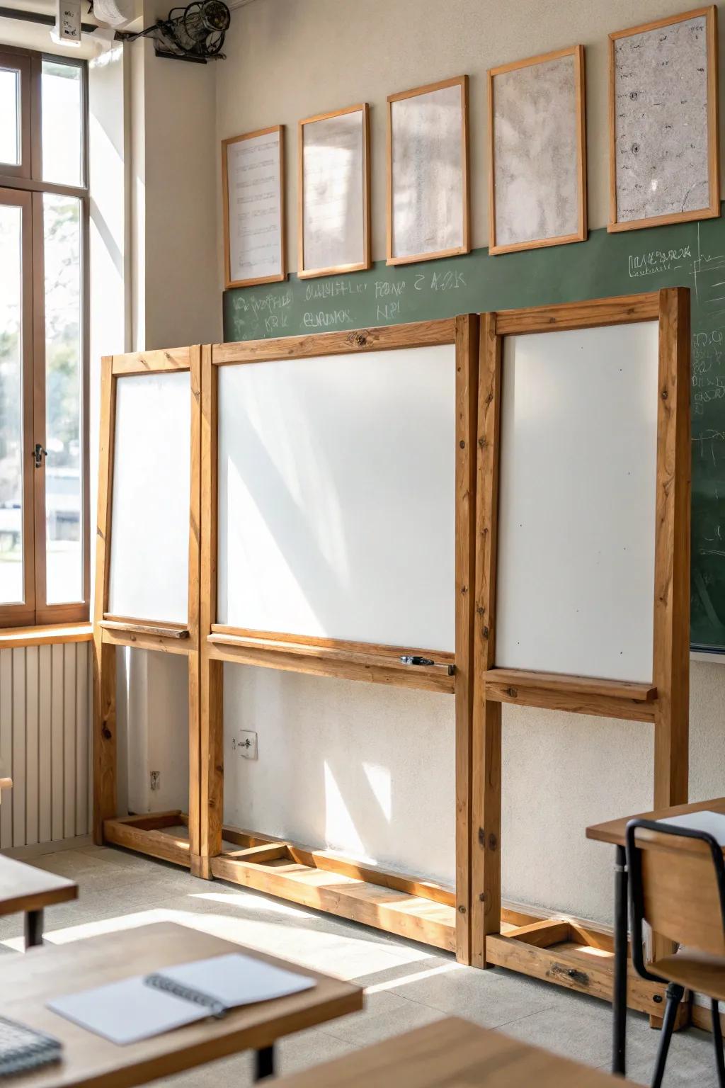 Elevate your whiteboard with repurposed frames that define and organize.