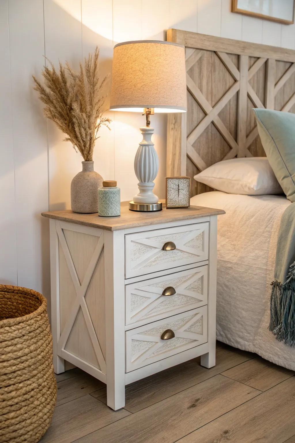 Elevate your design with cross-bracing accents that subtly nod to nautical themes. ⚓ #NauticalStyle #BedroomDecor