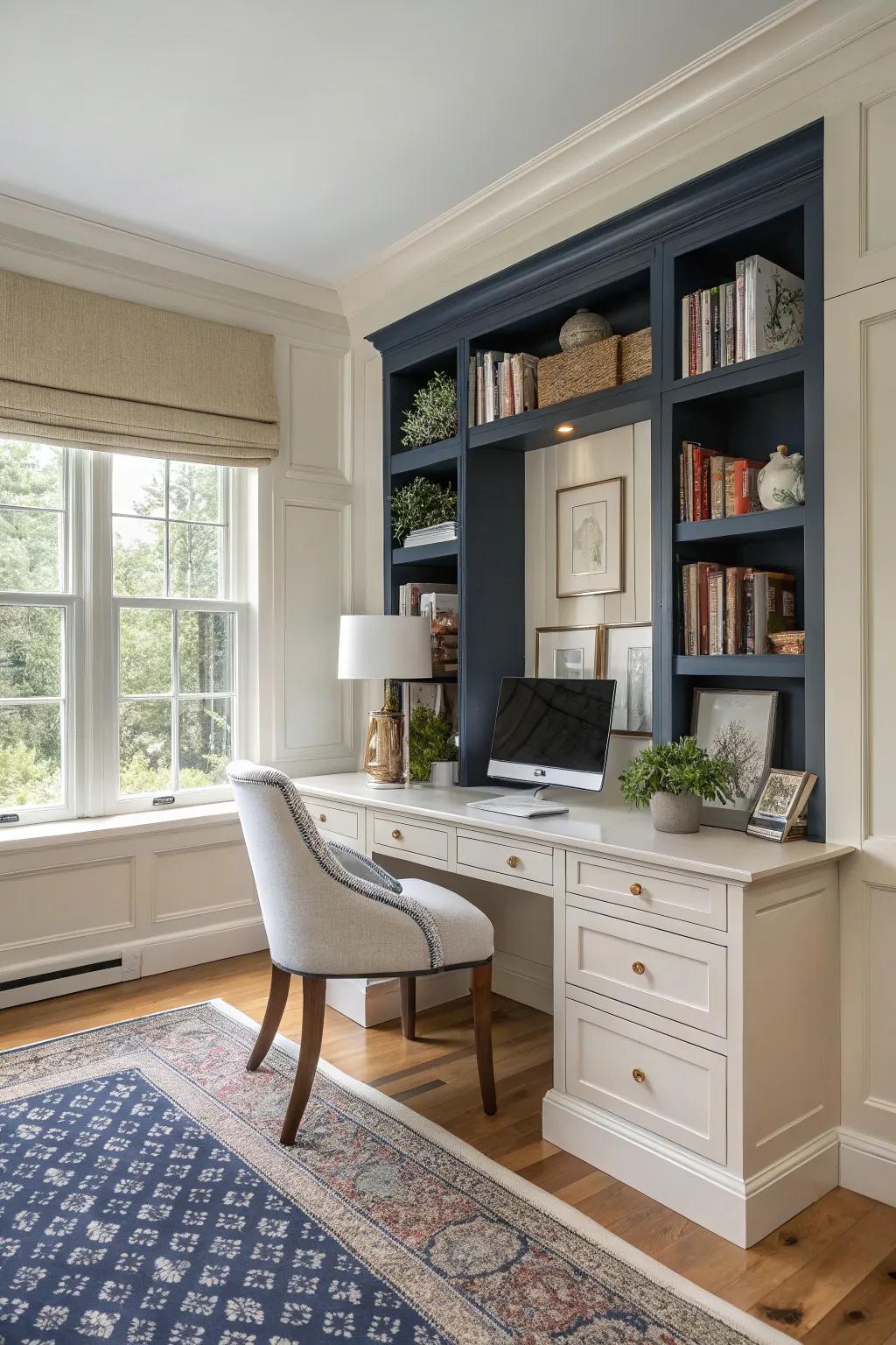 Design a home office that blends productivity with colonial elegance. ✍️📚 #HomeOffice #ColonialDecor