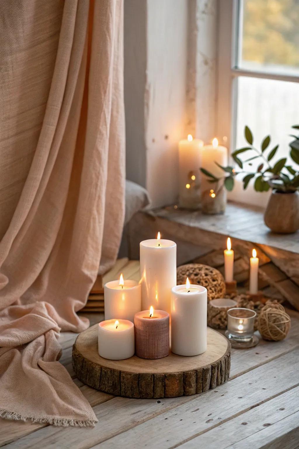 Create a cozy glow with candles and soft lighting for a warm, inviting atmosphere. 🕯️ #LightingDesign #CozyDecor