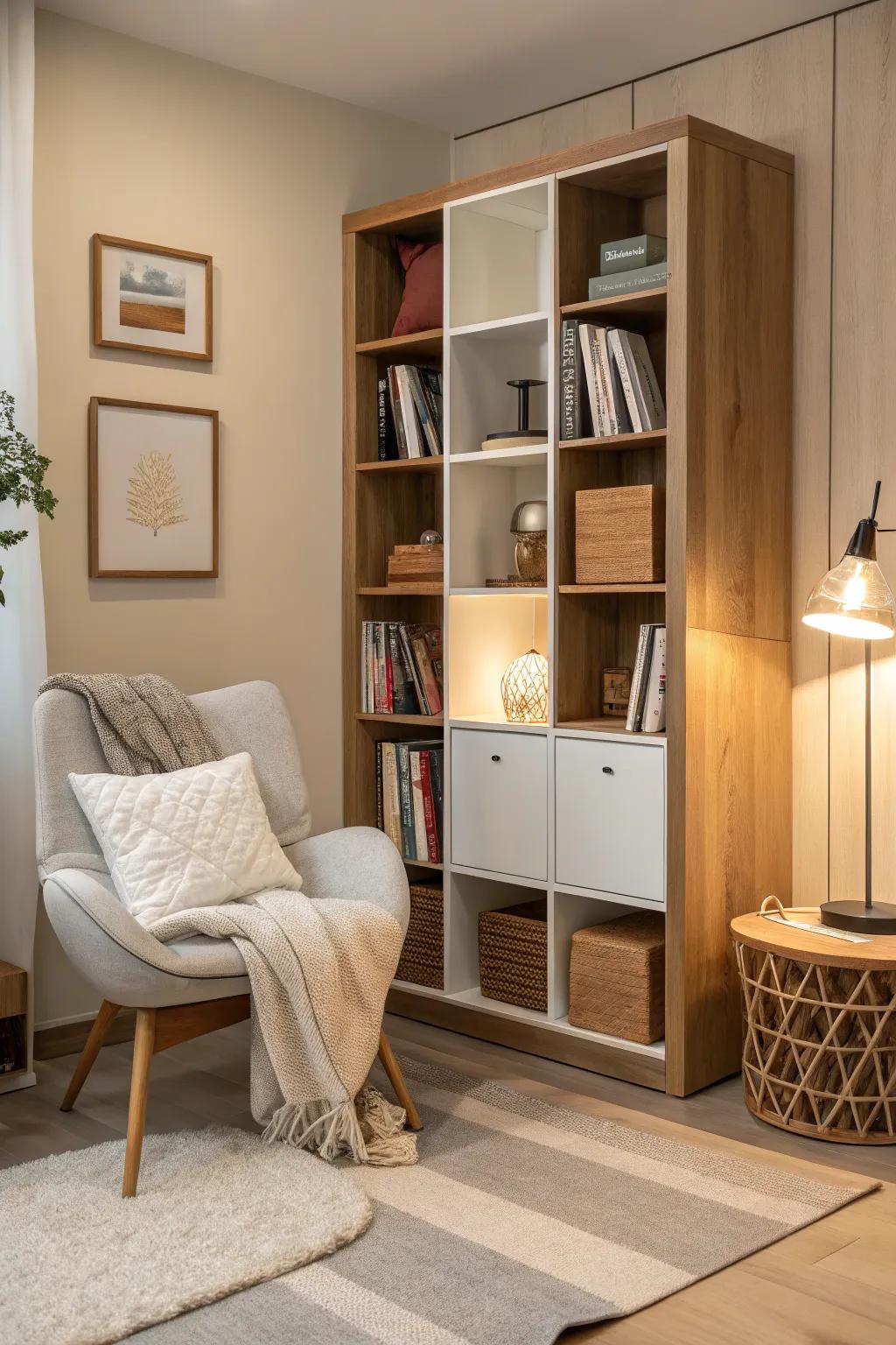 Turn part of your closet into a cozy reading nook. 📚 #HomeLibrary #CozyCorners