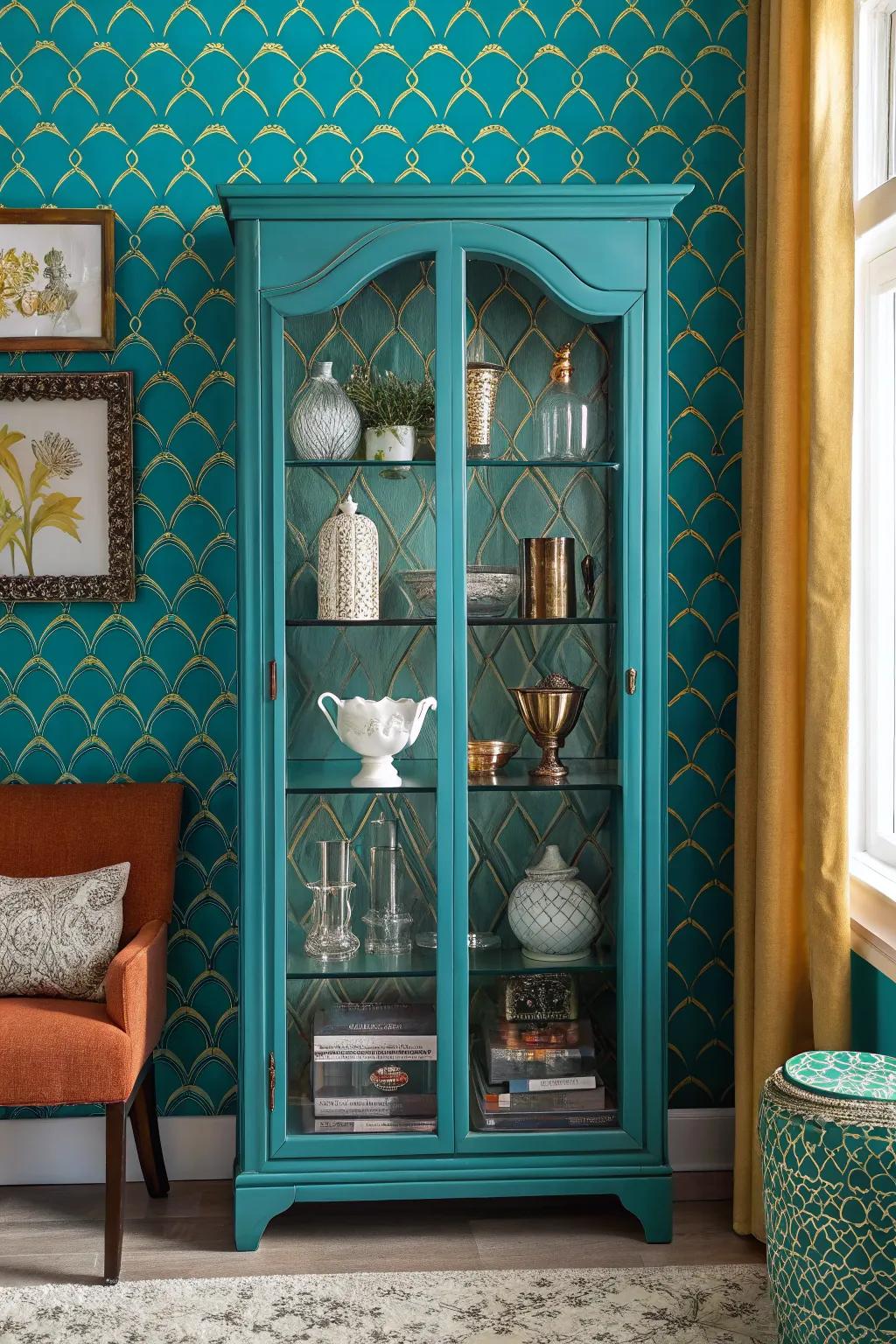 An artful backdrop can transform your curio cabinet into a framed masterpiece. 🎨 #BackdropDesign #CurioCabinet