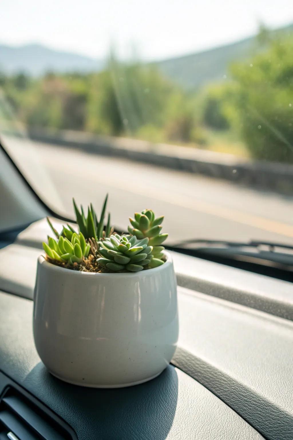 Bring a touch of nature into your ride with mini succulent planters that refresh and calm. 🌿 #NatureLovers #CarDecor #GreenInterior