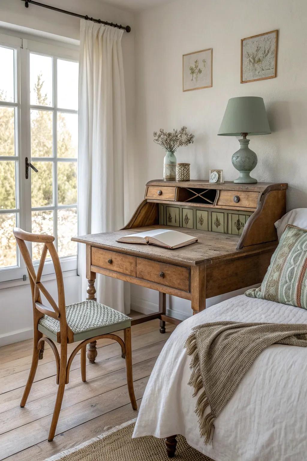 Timeless elegance: A vintage desk adds charm and character to your space. 🕰️ #VintageStyle #RusticDecor