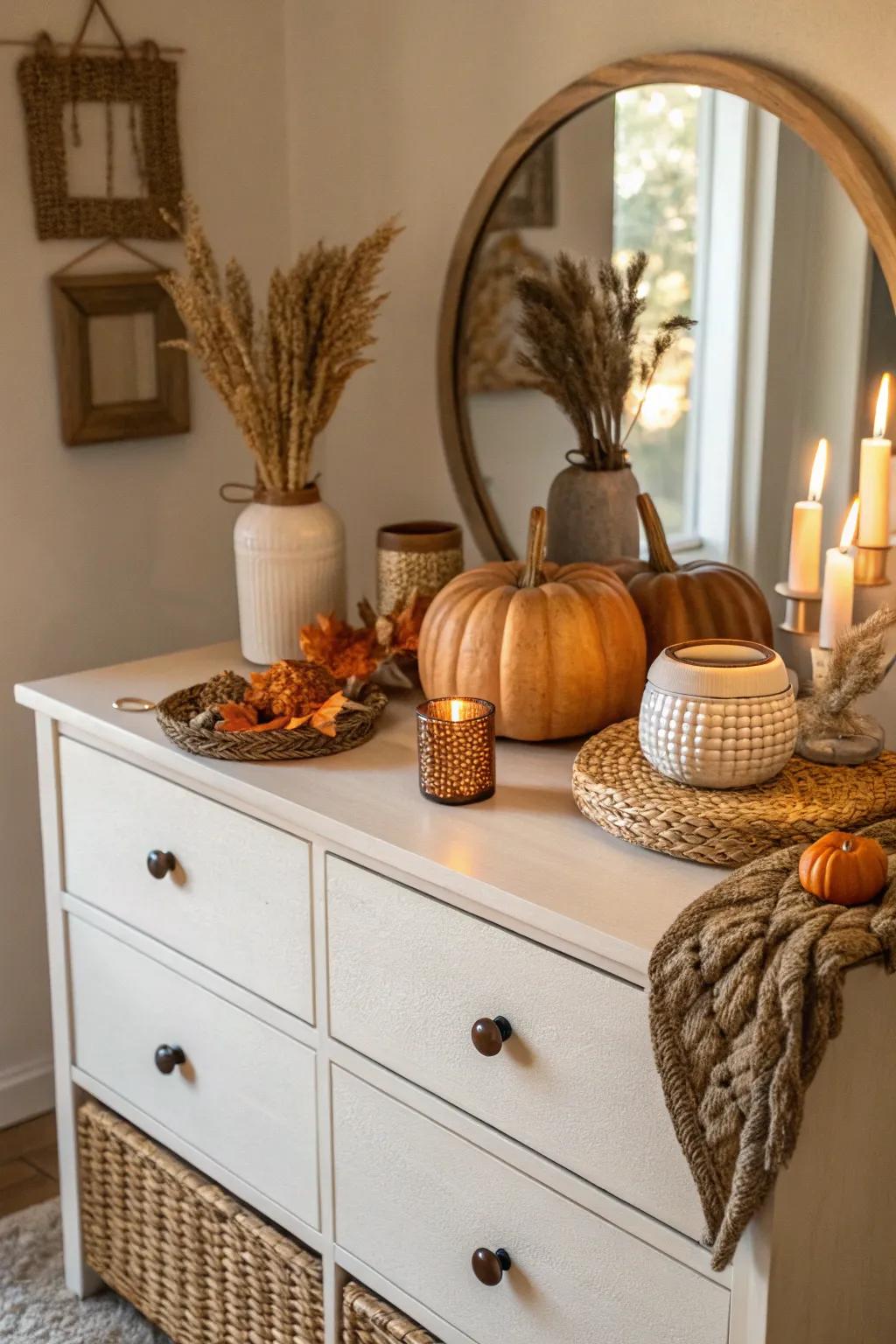 Celebrate the seasons with subtle decor changes, keeping your dresser stylishly in tune with the times. 🍂 #SeasonalDecor #StyleUpdate