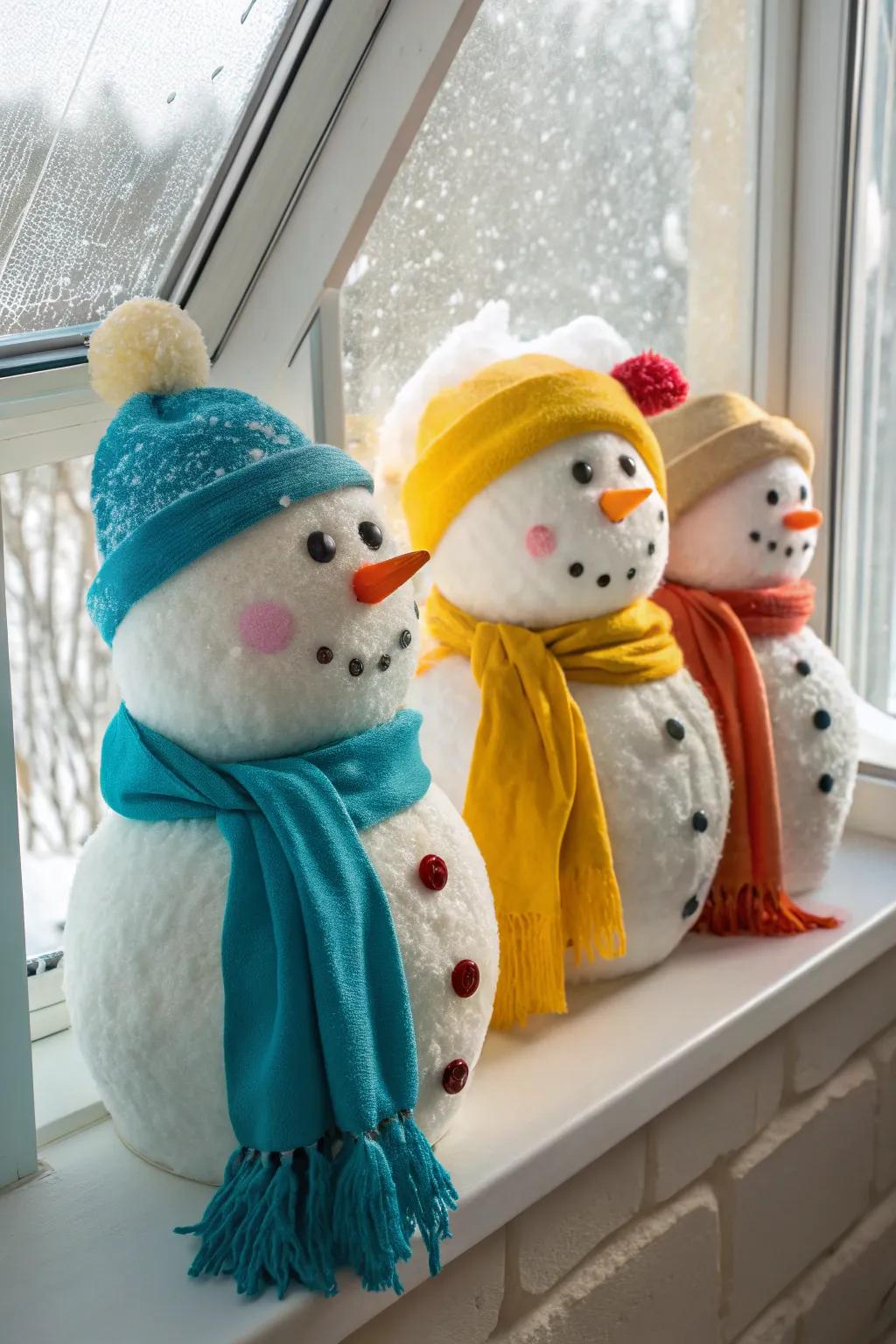 Bring smiles with a snowman family, each character as unique as the holiday moments they create. ☃️🎩 #SnowmanArt #FamilyFun