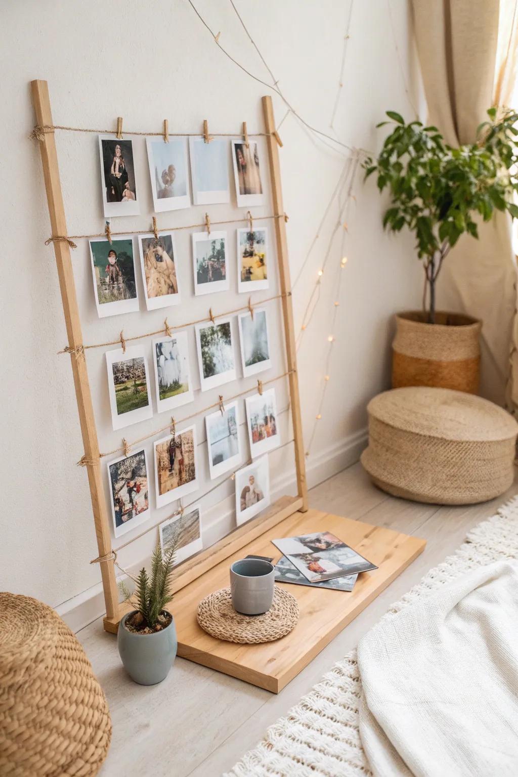 Add a playful touch with Polaroid-style photos that bring instant charm. 📸 #PolaroidWall #CozyCorner