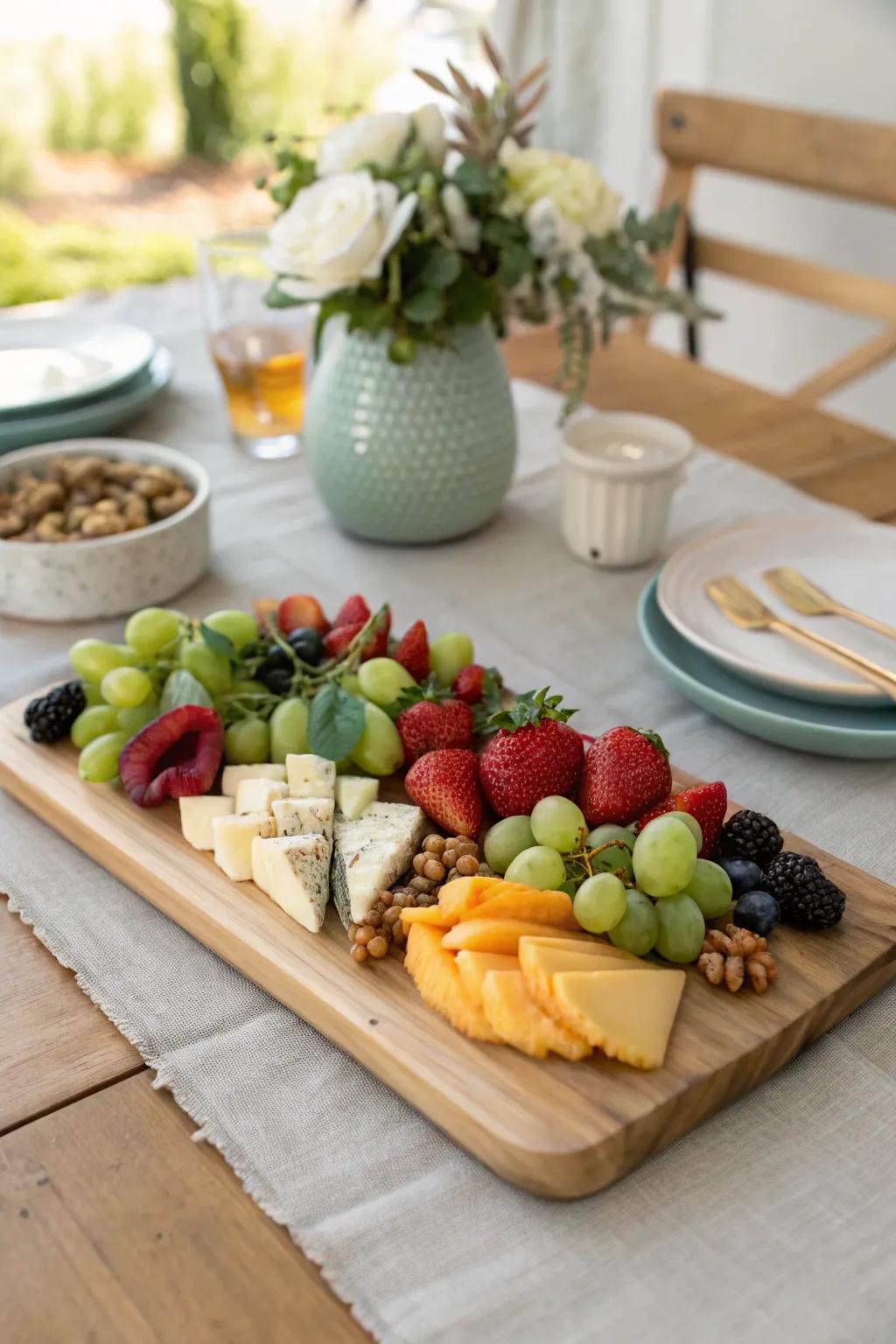 Sophistication meets flavor with this harmonious fruit and cheese arrangement. 🧀