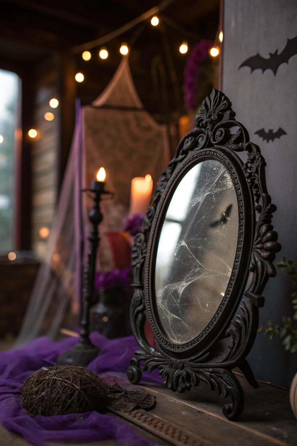 Turn an ordinary mirror into a haunted masterpiece with simple DIY touches. 🪞 #HauntedHouse #DIYDecor #HalloweenCrafts