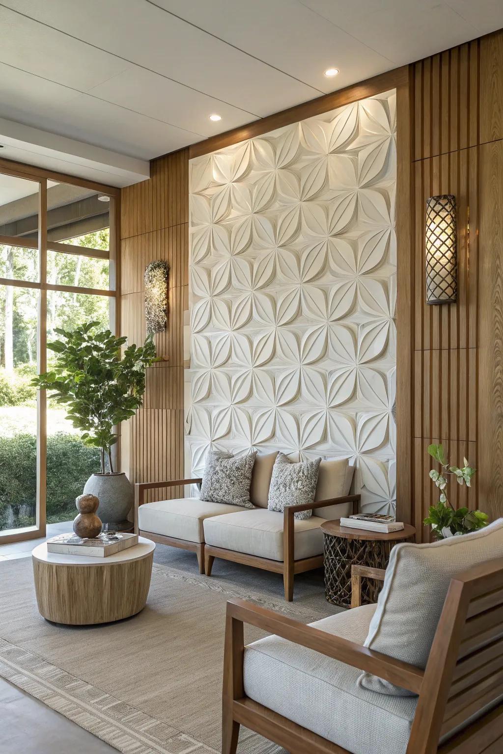 Turn your walls into art with 3D panels that offer a sculptural and artistic effect. 🎨 #ArtisticWalls #3DDesign #HomeInspiration