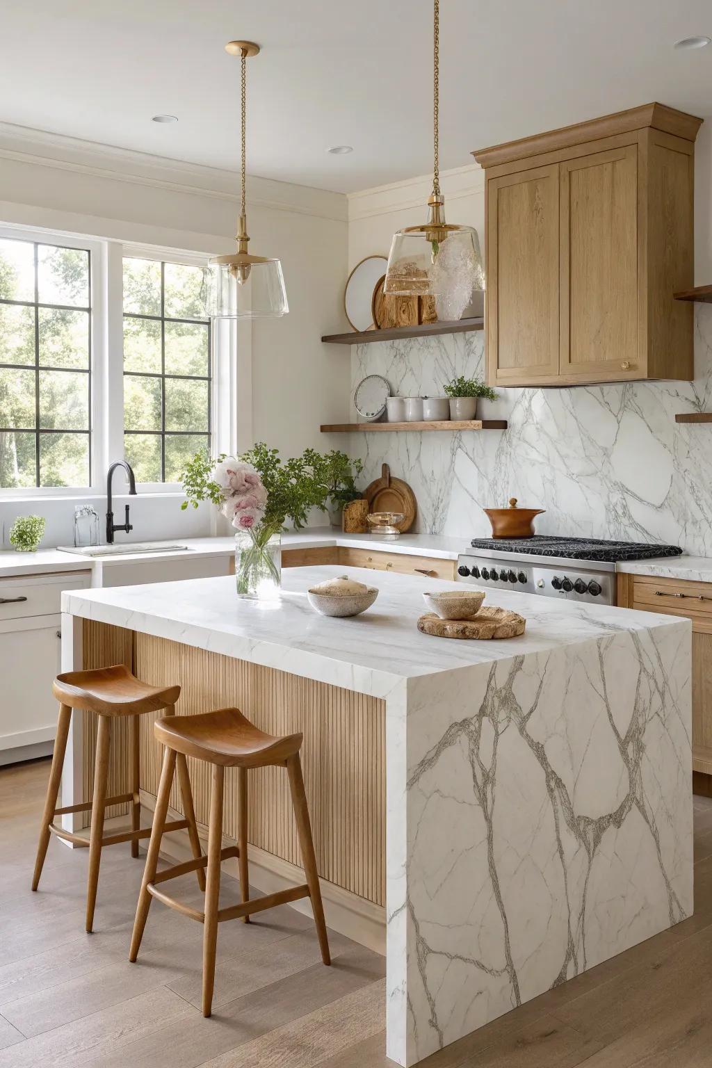 Indulge in luxury with a marble backsplash that elevates your kitchen to new heights. ✨ #LuxuryKitchen #MarbleMagic #DesignGoals