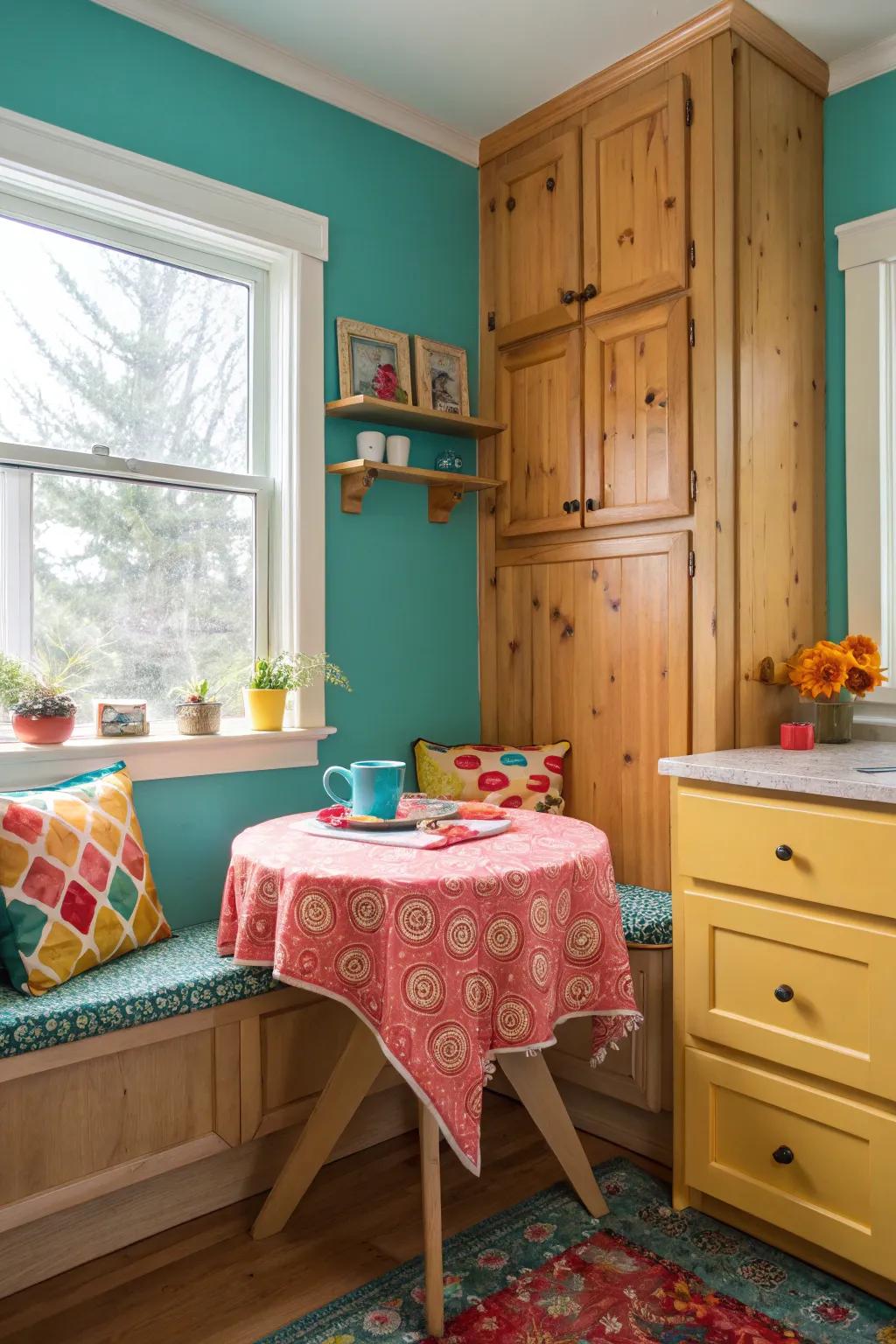 Design a cozy corner in your kitchen with knotty pine and create your personal retreat. ☕ #CozyNook #HomeComfort