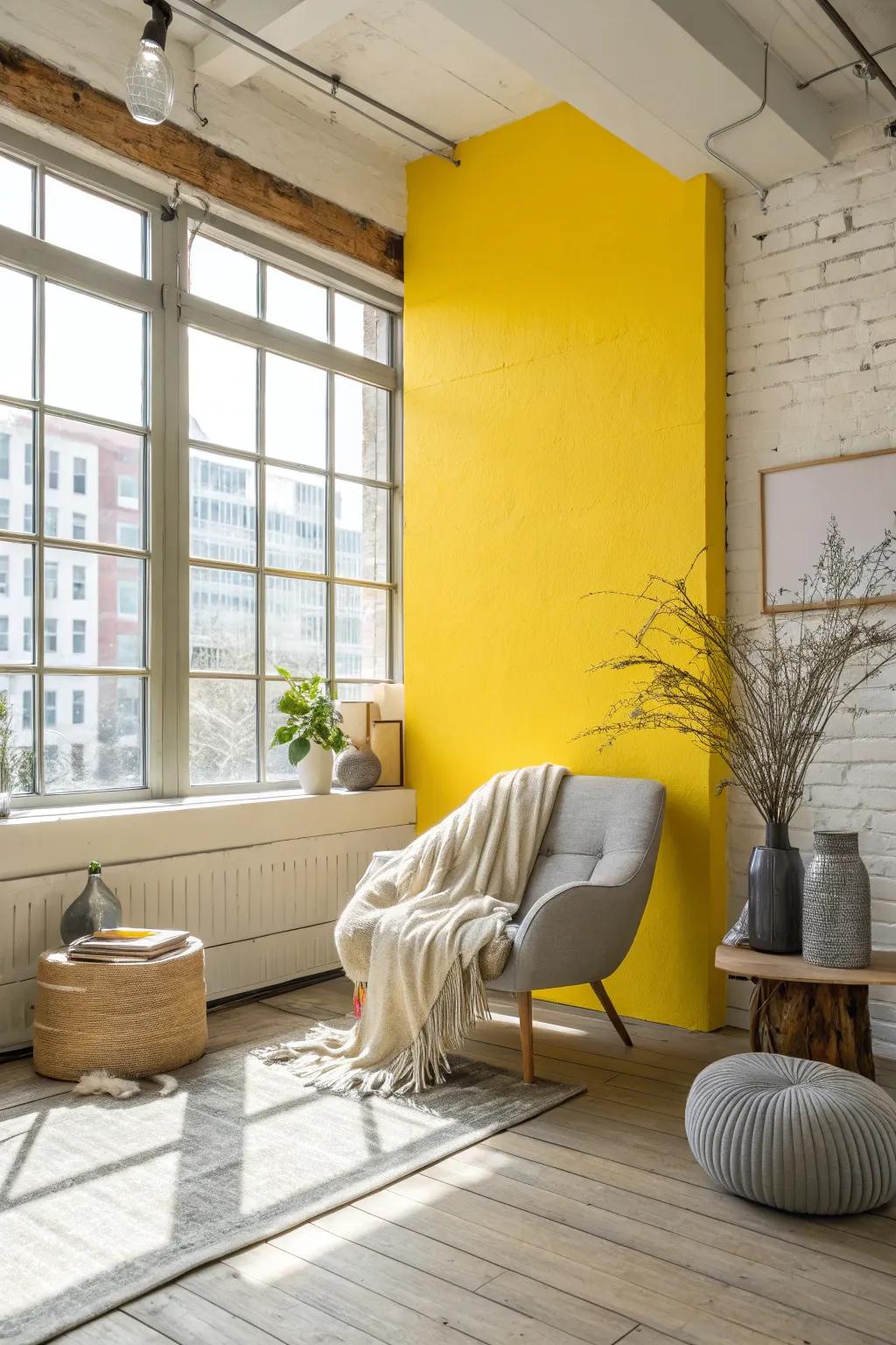 Bright yellow accents invigorate and brighten any loft space. 🌞 #VibrantDesign #LoftInspiration