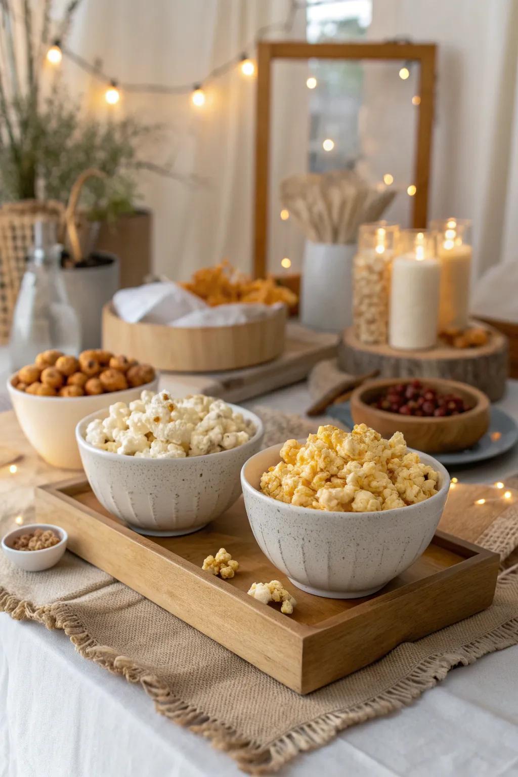 Dive into a world of flavor with a gourmet popcorn station that's perfect for snacking. 🍿✨ #PopcornParty #SnackTime #FlavorExplosion