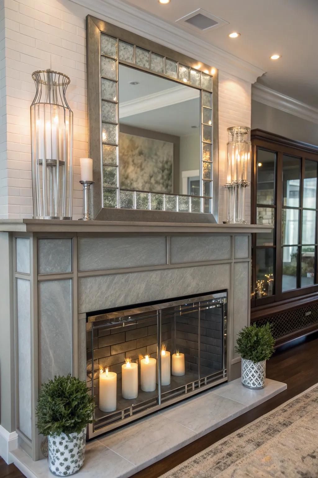 Metal and glass mantels offer a contemporary, transparent design. #MetalAndGlass #ModernDesign