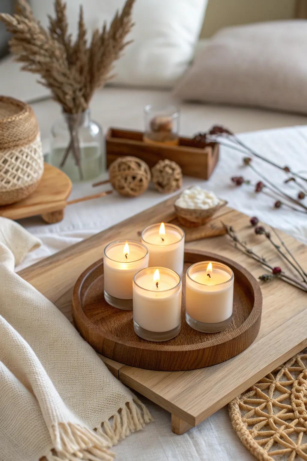 Let the warm glow and fragrance of scented candles elevate your Onam decor. 🕯️ #HomeFragrance #FestiveAmbience