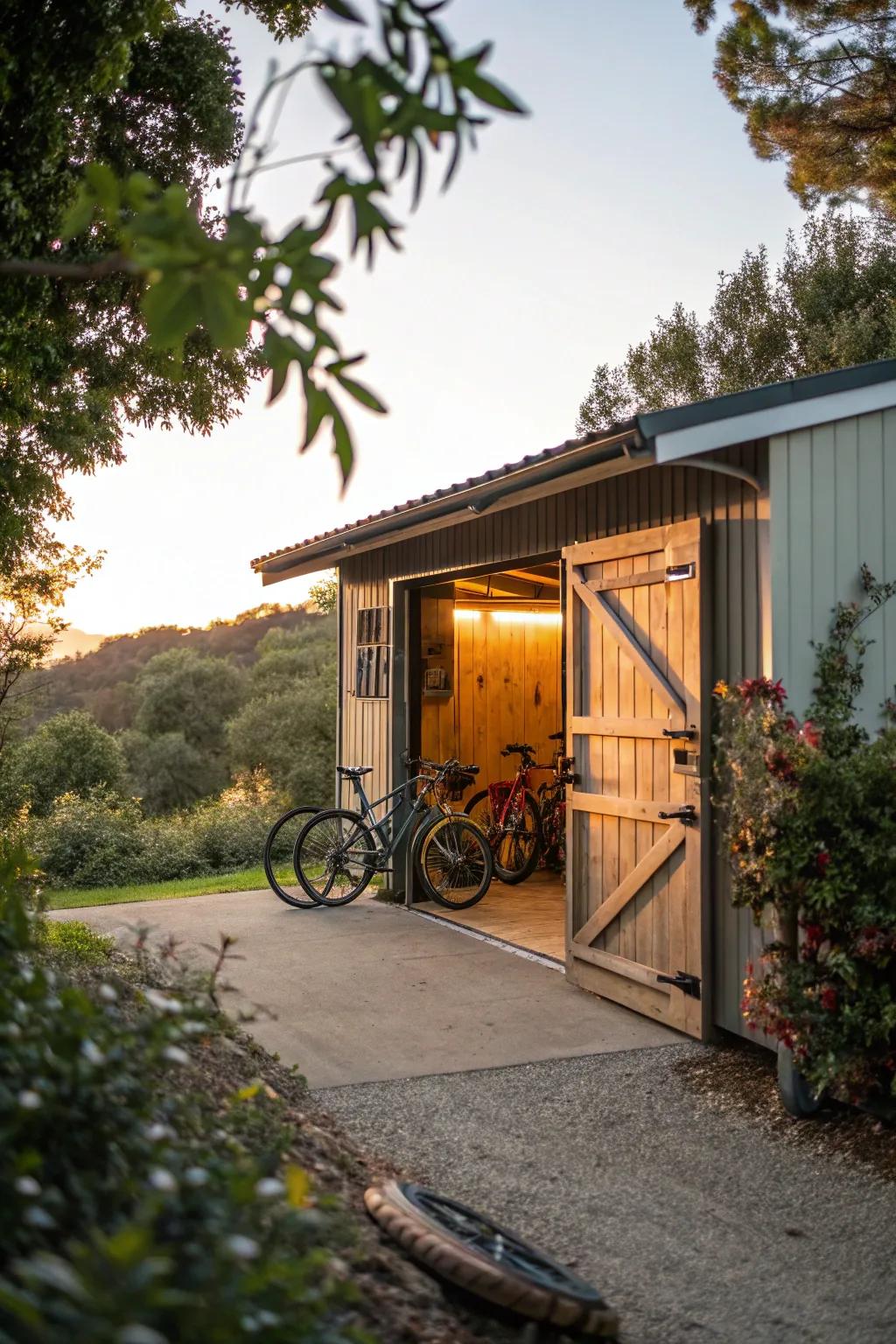Enjoy the luxury of space with a bike barn that stores all your outdoor essentials. 🏡🚲 #BarnLife #OutdoorStorage