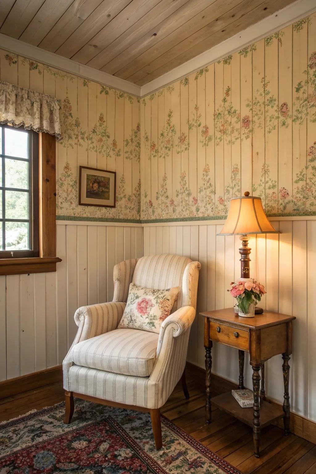 Vintage wallpaper adds a nostalgic yet trendy flair to updated walls.