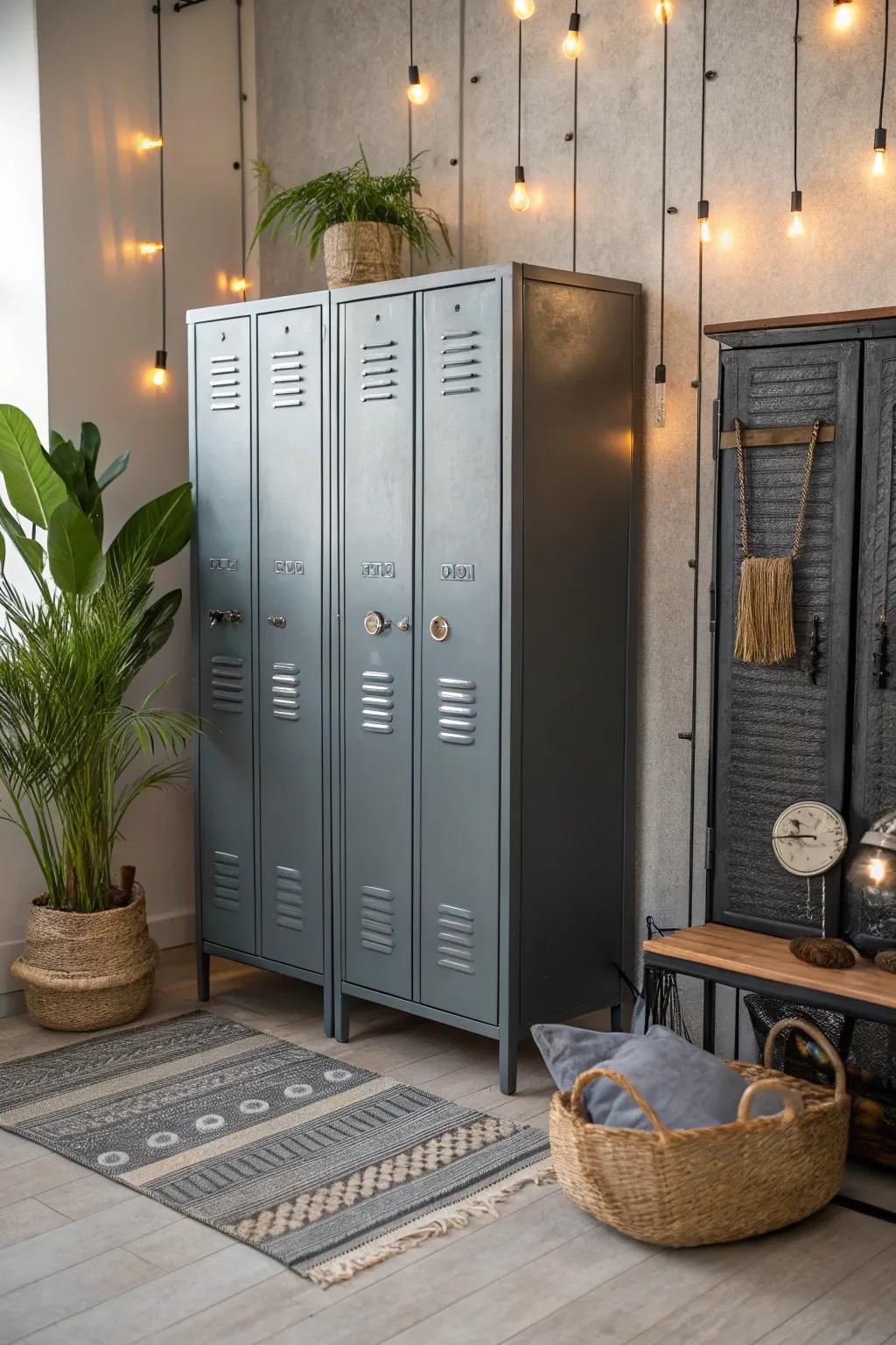 ✨ Embrace the industrial chic trend with metallic lockers that add sleekness and sophistication. #IndustrialStyle #ChicHome