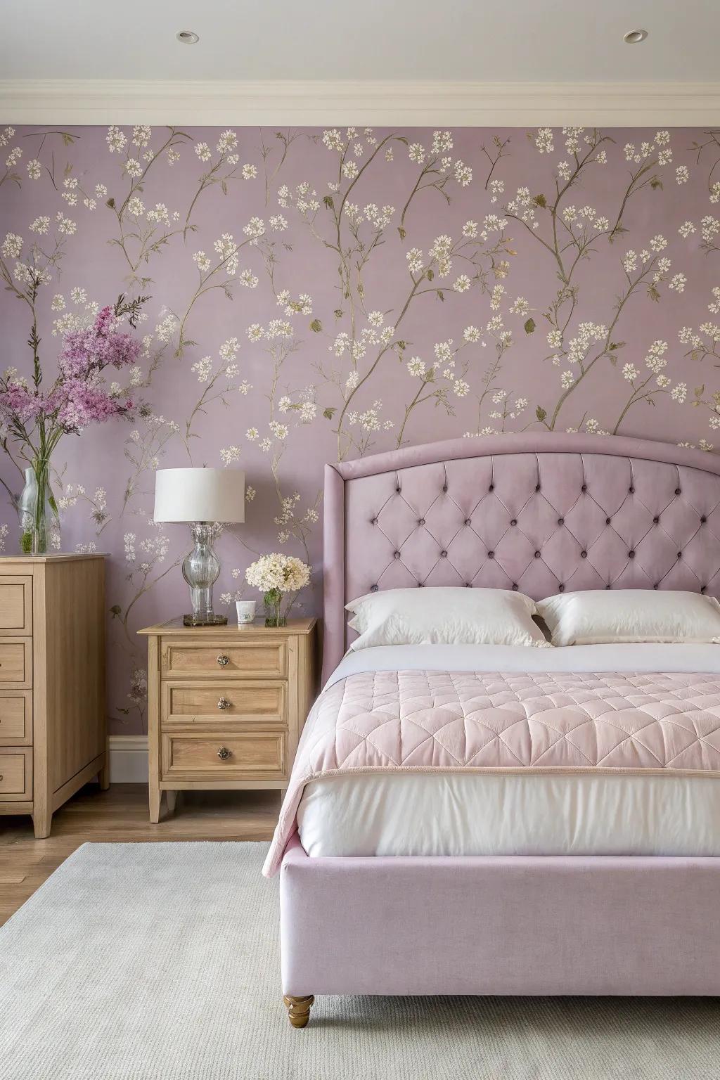 🌸 Orchid and petal designs add an elegant touch to your dreamy bedroom. #FloralDesign #BedroomBliss #DecorInspiration