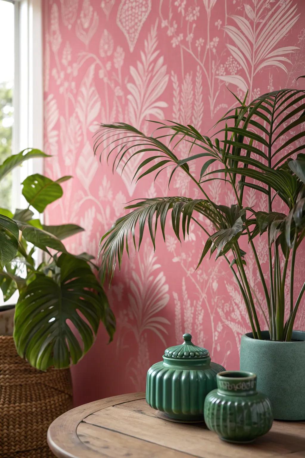 Achieve perfect harmony with pink and green, creating a space that feels both fresh and inviting. 🌿 #Greenery #NatureInspired #PinkAndGreen