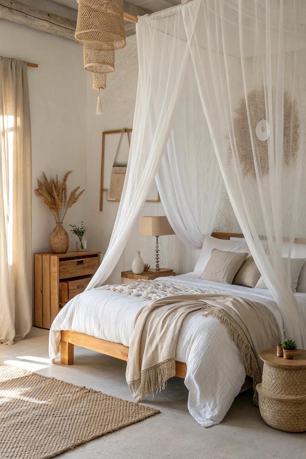 Add a touch of romance to your bedroom with a whimsical sheer curtain canopy. #WhimsicalDecor #BedroomBliss