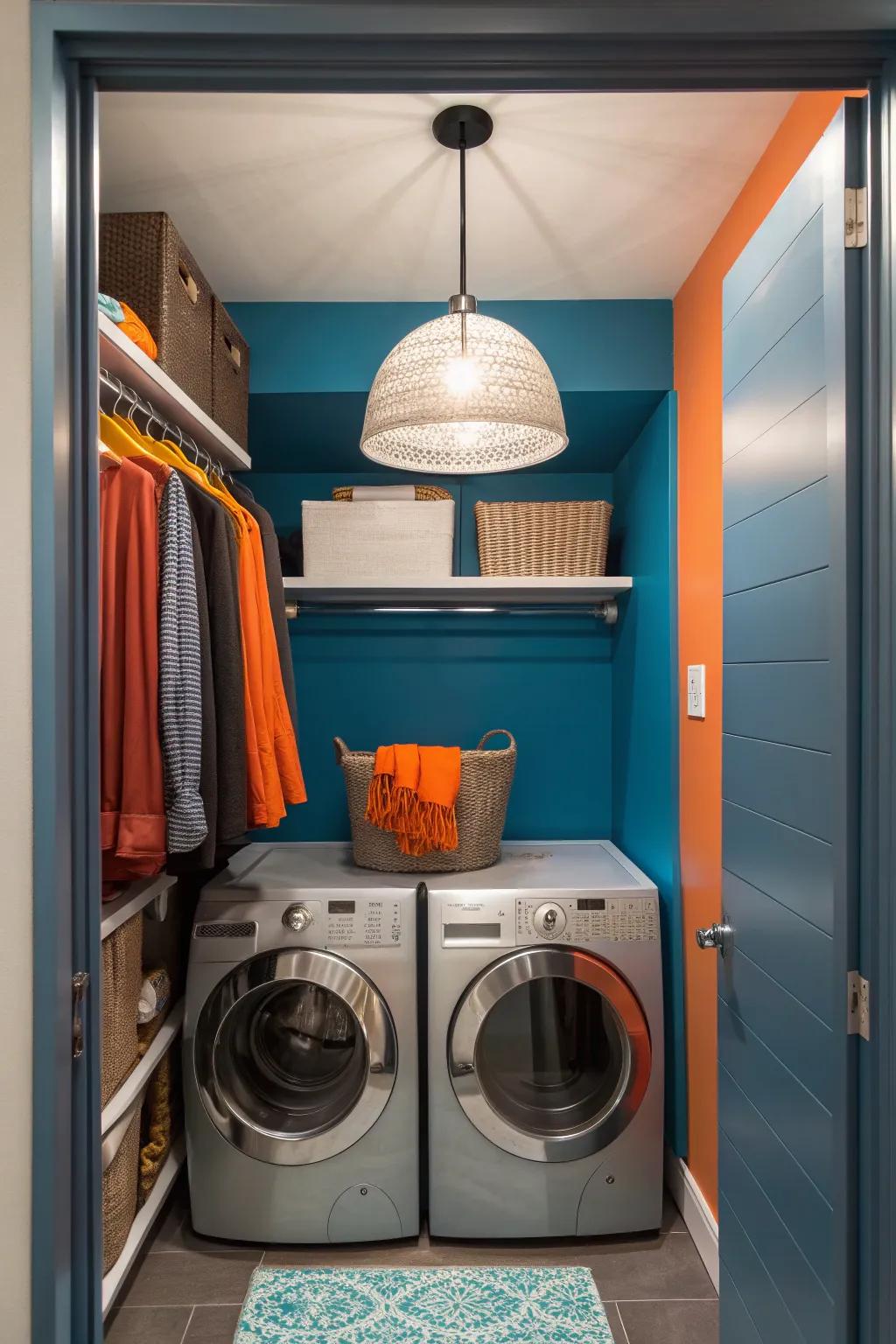 Illuminate your laundry closet with thoughtful lighting to enhance its warmth and functionality.