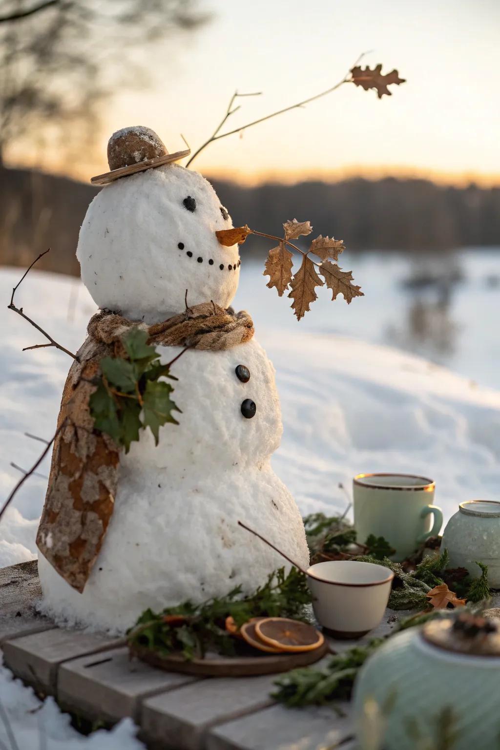 Leaves create a natural, eco-friendly look for your snowman's face. 🍂
