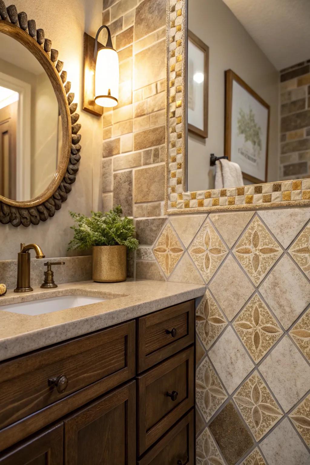 Introduce depth with textured tiles that add personality and charm. 🎨 #TileDesign #BathroomDecor