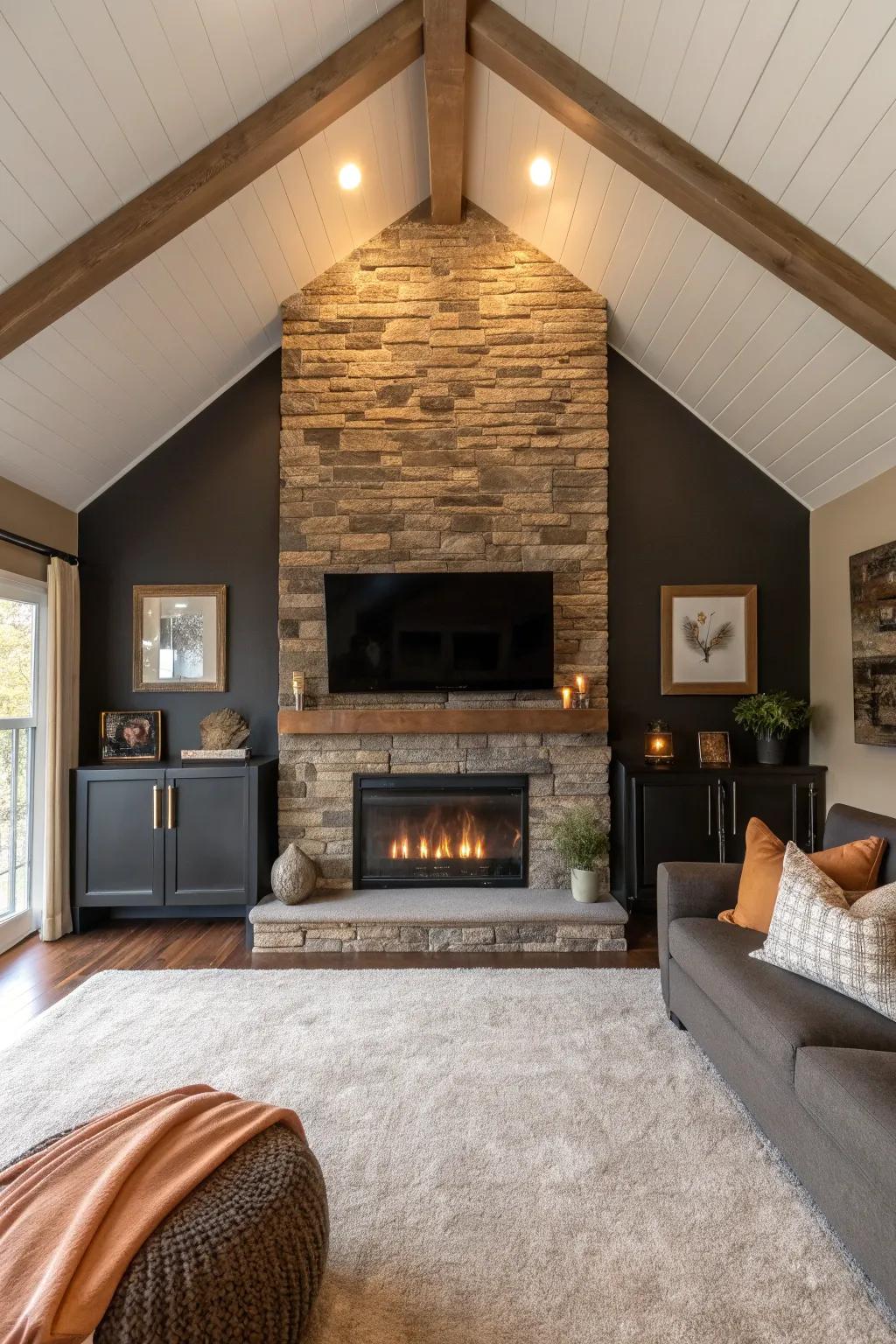 A modern fireplace adds warmth and charm, creating a cozy nook in your living space. 🔥 #FireplaceDesign #WarmthAndStyle