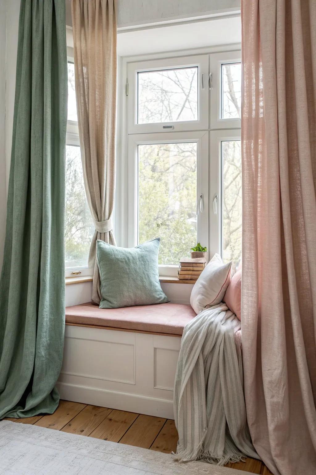 Mix textures for a window seat that's full of visual intrigue. #TextureMix #InteriorDesign #CozyCorner