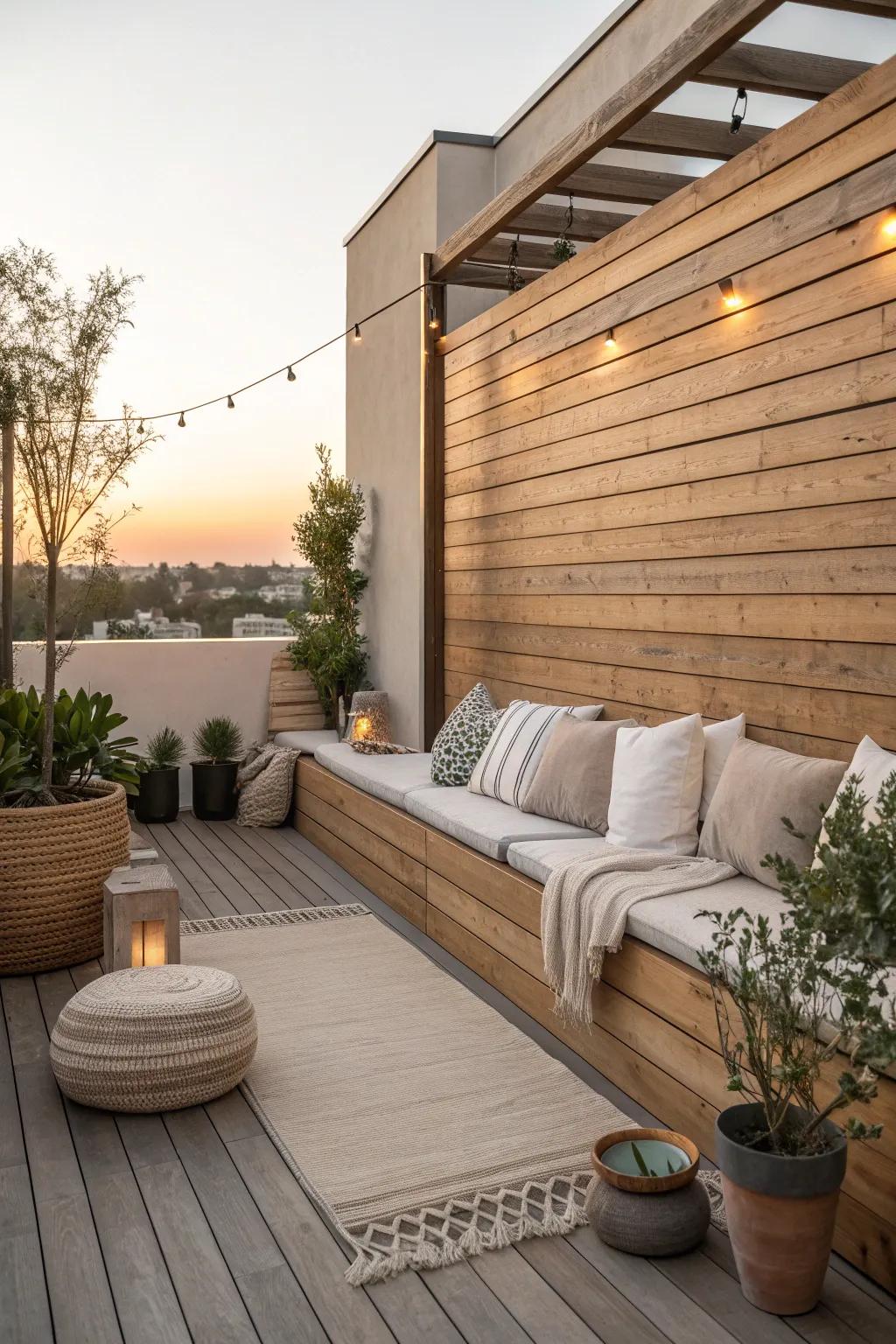 Blend indoor comfort with outdoor beauty using wood plank accents. 🌞 #OutdoorLiving #PatioDecor