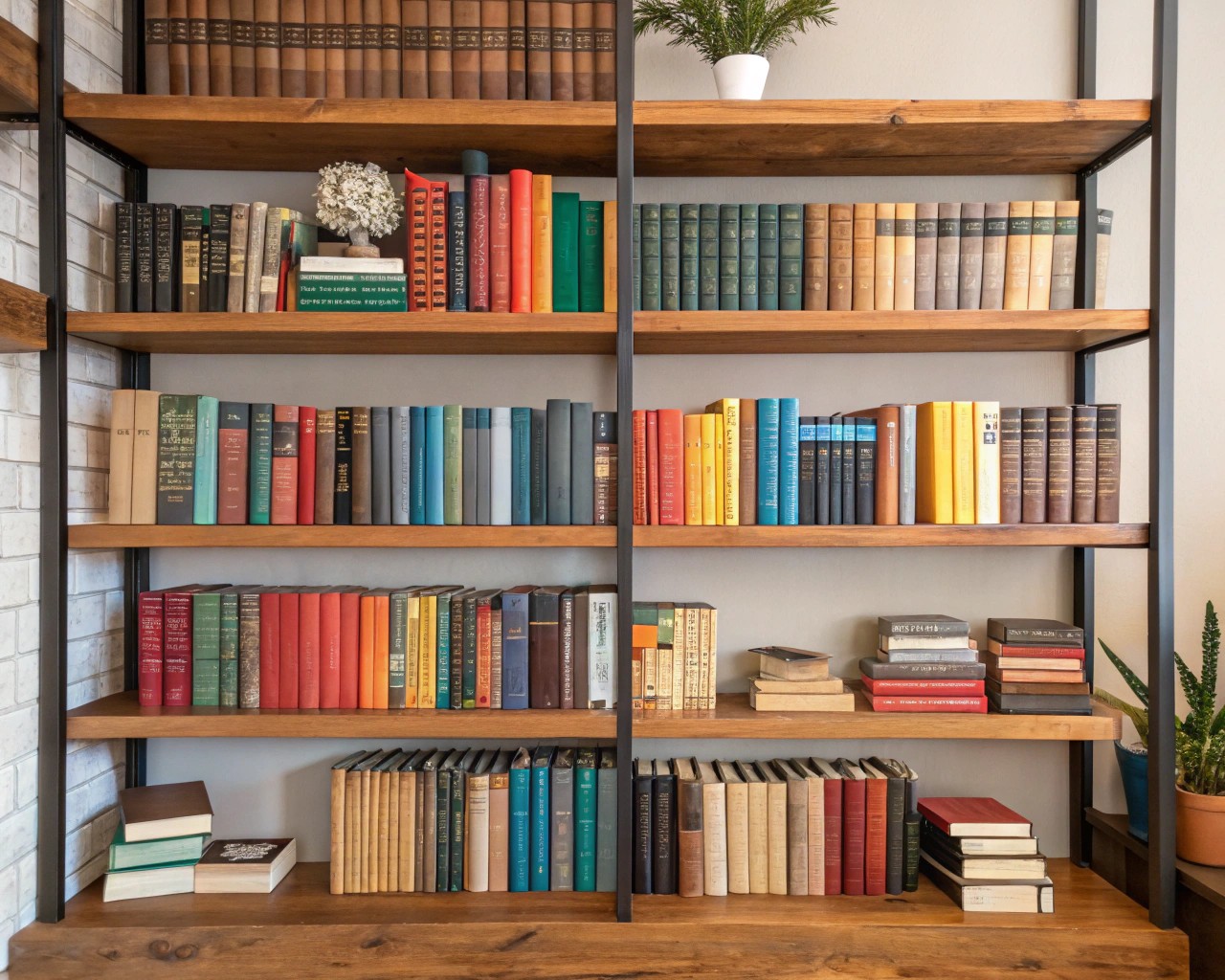 Experiment with horizontal and vertical book arrangements to create visual rhythm and interest.