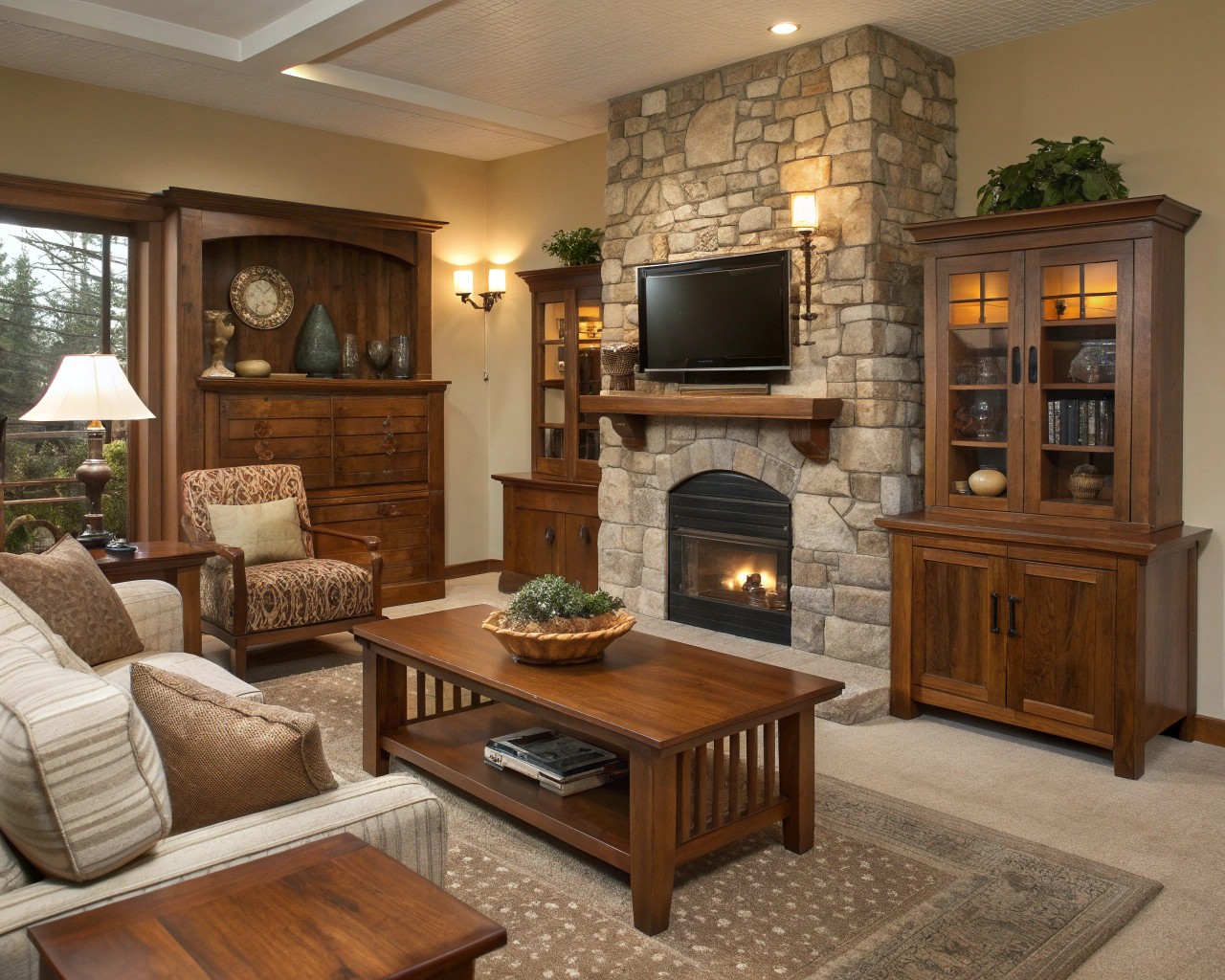 The balance of wood's warmth and stone's cool elegance in a modern setting.