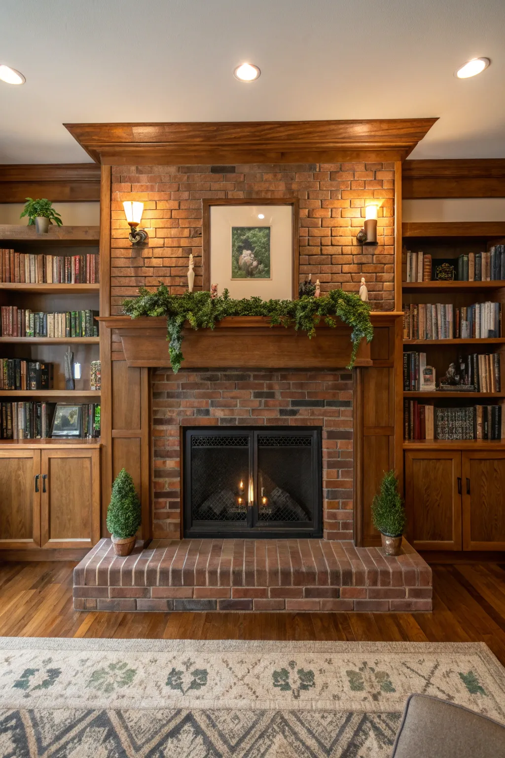 19+ Stylish Brick Fireplace with Wood Mantel Ideas