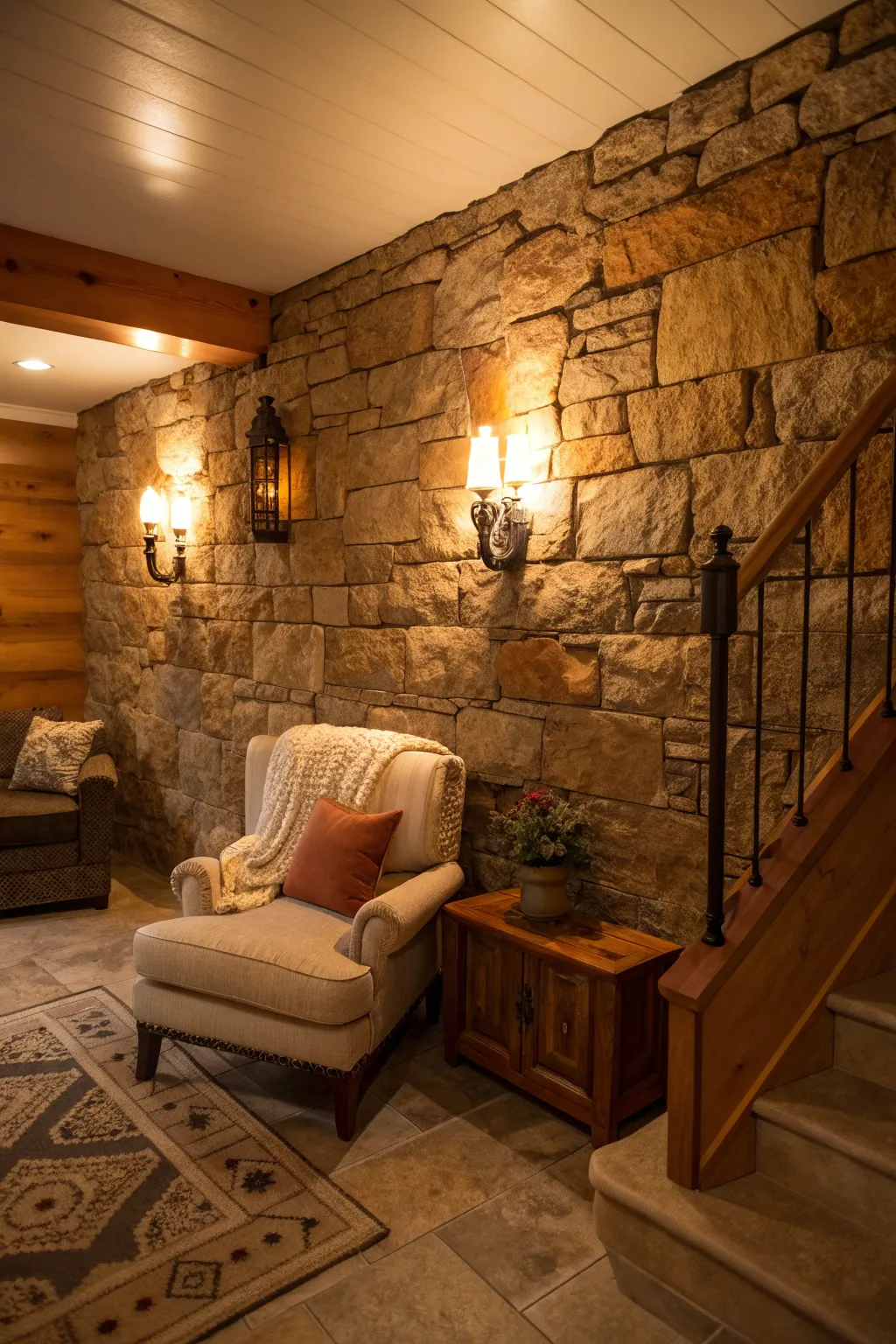16+ Inspiring Basement Stone Wall Ideas