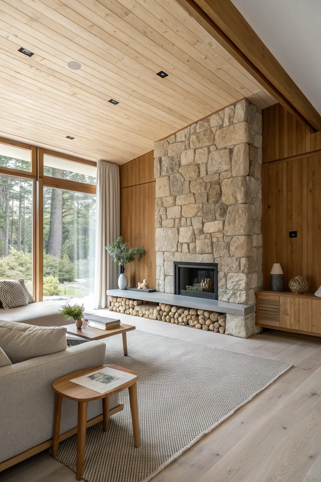 19+ Stylish Living Room Wood Accent Wall Ideas